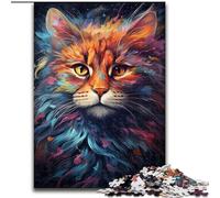 Amazing Colorful Magic Cat 1000 Piece Jigsaw Puzzles for Teenagers, Stress Reliever Staycation Kill Time with Matching Poster And Trivia Sheet (26x38cm)