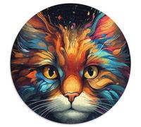 Amazing Colorful Magic Cat 1000 Pieces Puzzle Gifts Round Jigsaw Puzzles 1000 Pieces for Adults for Home Decor, Brain Training 67.5x67.5cm