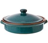 Amazing Cookware 25cm Terracotta Round Dish with Lid in 'Peacock Green