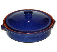 Amazing Cookware 25cm Terracotta Round Dish With Lid - 'Reactive Blue'