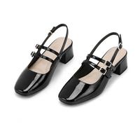 Amazing Cosy Women's Mary Jane Shoes Low Chunky Heel Patent Leather Double Strap Slingback Pumps Closed Square Toe for Party Wedding Dress, Black, 7 UK