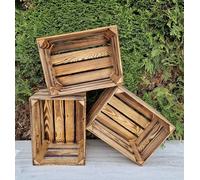 Amazing crates Strong Rustic Burnt Smaller Storage Wooden Fruit Crates Box-Clean! (Burnt effect, 3)