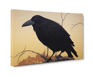 Amazing Crow Bird Canvas Print | Gallery Wrapped 30mm Frame Wall Art | 30x20 inches | Ready to Hang | Contemporary Animals Picture | Living Room Bedroom Lounge Office