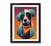 Amazing Dog Abstract Framed Wall Art Print A2 Black