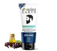 AMAzing EARTH Sunscreen for Men - SPF 50 Gel Cream Certified Organic with Zinc Oxide, Aloe Vera & Macroloba Seed Oil, for Sunburn & Suntan, Matt Finish, Anti-Aging, Silicon & Paraben Free, 100gm
