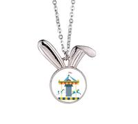 Amazing Funny Park Carousel Illustration Rabbit Necklace Pendant Bunny Animal Jewelry Gift