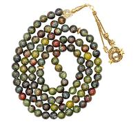 Amazing Gemstone Serpentine (Russian) Tasbeeh with Moon and Star Charm - Certified Crystal Muslim Prayer Beads Natural Gemstone Tasbih Gift for Ramadan Dhikr and Daily Namaz (G)