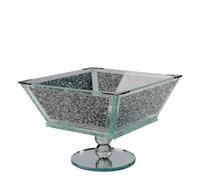 Crushed Diamond Crystal Fruit Bowl, Glamorous Chrome Finish Glass, Sparkling Bling Kitchen Storage, Home Decor, 22 x 22 x 25 cm