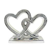 Amazing Gift Crushed Diamond Silver Double Heart Love Ornament - A Radiant Celebration of Eternal Affection Sterling Love-Ornament Blings Sparkly Home Decoration