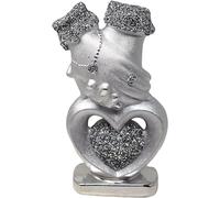 Amazing Gift Crushed Diamond Silver Heart In Hand Sparkle Ornament | CRYSTALLIZED Hearts Bling | Sparkly Handmade Craft | Crushed Diamond Display | Wedding Anniversary, Birthday Present, Home Decor