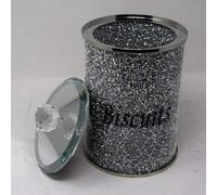 Amazing Gift Crystal Biscuits Tin Storage Jar Large Sparkle Crushed Diamond Filled Silver Metal Frame 28cm