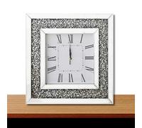 Amazing Gift Diamante Silent Wall Clock, 35 x 35 cm, Elegant Luxury Diamond Crystal Mirror, Silver Roman Numeral, For Home, Office, Living Room, Bedroom Decor