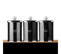 Amazing Gift Diamond Style Crystal containers for Coffee Tea Sugar Kitchen Storage tins, Canisters, Jars Set Crushed Diamond Loose Jewel (Black Crystal/Silver Edge)