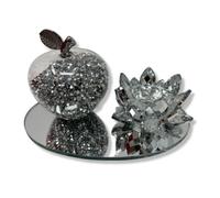 Amazing Gift Silver Sparkle Glass Ornament Bling Crushed Diamond Crystal Filled Apple Shape Tealight Candle Holder