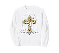 Amazing Grace Christian Cross With White Flowers Sweatshirt