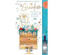 Amazing Grandson Birthday Card - Tiered Cake with Stars and Foil Finish - Eco-Friendly - by Words and Wishes