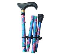 Amazing Health Folding Patterned height adjustable Walking Stick with Smart Wood handle and Carry Case (Sky Blue)