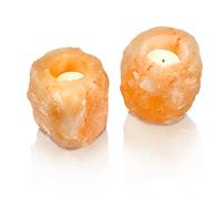 Amazing Health Pair of Himalayan Salt Tealight Holders - Hand-Carved Natural Pink & Orange Rock Salt Candle Holders - Authentic Crystal Set for Home Décor, Gifting & Table Lighting