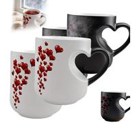 Amazing Heart Shape Heat Sensitive Color Changing Ceramic Coffee Mug that Reveals Pattern When Fill with Hot Beverage Love Themed Coffee Cup