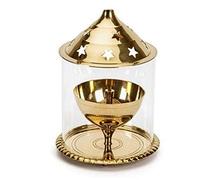 Amazing India Online Pure Brass Large Akhand Diya with Stand Cover - Pooja Collection/Spiritual Religious Oil Lamp for Puja, Diwali