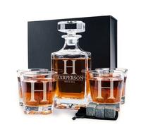 Amazing Items Personalized 5 pc Whiskey Decanter Set - 9 Design Options - Limited Edition Custom Liquor 26 oz, 750ml Crystal Decanter w/ 4pcs Whiskey Glass Set, Scotch Gift for Men, Jarra de Whisky #1