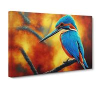 Amazing Kingfisher Bird Canvas Print | Gallery Wrapped 30mm Frame Wall Art | 30x20 inches | Ready to Hang | Contemporary Animals Picture | Living Room Bedroom Lounge Office