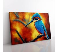 Amazing Kingfisher Bird Canvas Wall Art Print Ready to Hang, Framed Picture for Living Room Bedroom Home Office Décor, 76x50 cm (30x20 Inch)