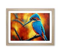 Amazing Kingfisher Bird Framed Wall Art Print A2 Oak
