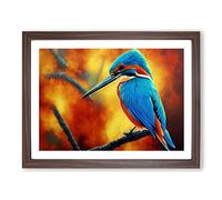 Amazing Kingfisher Bird Framed Wall Art Print A2 Walnut