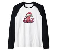 Amazing Octopus with Santa Claus Hat Costume Raglan Baseball Tee