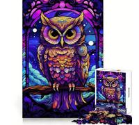 Amazing Owl Stained Glass Jigsaw 1000 Pieces for Teenagers Mind Power Quiet Enjoyment Uniform Edges Holiday Treat (38x52cm)