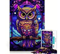 Amazing Owl Stained Glass Jigsaw Puzzle 1000 Piece Cognitive Fun Play Precise Interlock Structure Bonding Activity for Loved Ones (50x75cm)