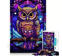 Amazing Owl Stained Glass Jigsaw Puzzle 1000 Piece Mental Exercise Fun Seamless Fit Precise Pieces Engaging Way to Pass Free Hours (38x26cm)
