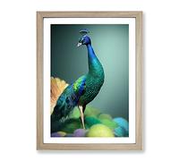 Amazing Peacock Framed Print | A3 Oak Framed Wall Art | Ready to Hang | Modern Animal Picture | Living Room Bedroom Lounge Office