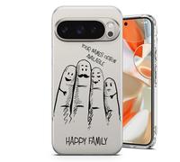 AMAZING Personalised Phone Case for Google Pixel 10 Pro XL - Clear Soft Gel Custom Cover Hands Outlines Design Individual Style Initials Name Text - Happy Family