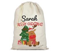 AMAZING Personalised Santa Sack XL | 50x75cm | Premium Quality Cotton Christmas Festive Holiday Bag with Custom Name and Secure Drawstring - Large Xmas Present for Kids - Red