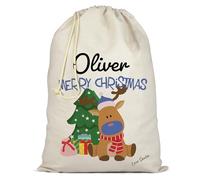 AMAZING Personalised Santa Sack XL | 50x75cm | Premium Quality Cotton Christmas Festive Holiday Bag with Custom Name and Secure Drawstring - Large Xmas Present for Kids - Blue