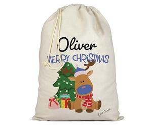 AMAZING Personalised Santa Sack XL | 50x75cm | Premium Quality Cotton Christmas Festive Holiday Bag with Custom Name and Secure Drawstring - Large Xmas Present for Kids - Blue