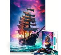Amazing Pirate Ship Jigsaws 1000 Pieces for Adults Memory Boost Game Professional Grade Cutting Heartwarming Gathering Activity (38x52cm)