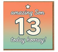Amazing Son 13th Birthday Card - 13 Today Hooray - Teenager Milestone Card for Son, Bold Number Design