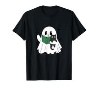 Amazing Spooky Creepy Halloween Ghost with Book and cat T-Shirt