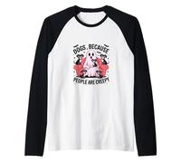 Amazing Spooky Creepy Halloween Ghost with Dogs Raglan Baseball Tee
