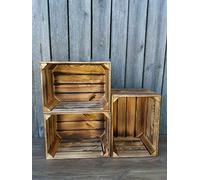 Amazing Strong Wooden Crates Rustic Burnt Finish Smaller Storage Wood Boxes Fruit Crates, Durable And Ready To Use(3)