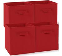 Amazing Tour 4 PCS Cube Storage Boxes 27x27x27 Foldable Fabric with Handles Collapsible for Home Office Nursery Organiser - Clothes Basket Containers, Red