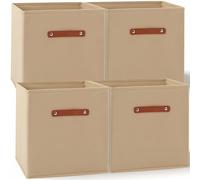 Amazing Tour 4 PCS Cube Storage Boxes 27x27x27 Khaki,Foldable Fabric with Handles Collapsible for Home Office Nursery Organiser - Clothes Basket Containers