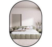 Amazing Tour 50 x 70cm Large Modern Oval Mirror Black Brushed Frame Wall Metal Framed HD Glass Wall Mirrors for Makeup Bathroom Living Room