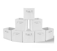 Amazing Tour 8 PCS Cube Storage Boxes 27x27x27 Foldable Fabric with Handles Collapsible for Home Office Nursery Organiser - Clothes Basket Containers, White