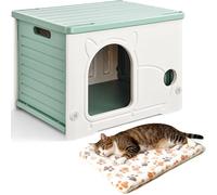 Amazing Tour Outdoor Cat House, Stackable Feral Waterproof Cat Shelter, Cat Houses for Outdoor Cats Weatherproof Indoor Cat House Elevated Green