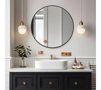 Amazing Tour Round Bathroom Mirror,60cm Circle Mirror Brushed Frame Wall Mirror Metal Framed HD Glass Wall for Makeup Bathroom Living Room Entryway Black