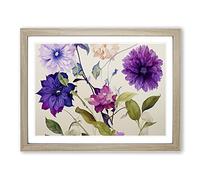 Amazing Watercolour Flowers Framed Wall Art Print A2 Oak